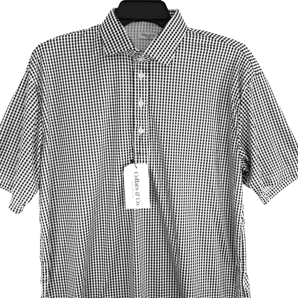 NEW Collars & Co.‎ Men's Large Black White Gingham Dress Collar Polo Shirt NWT